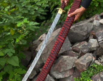 Handmade Damascus Steel Katana Sword, Japanese style Real katana Sword, Personalized anniversary gift, Groomsmen Gift, Christmas Gift