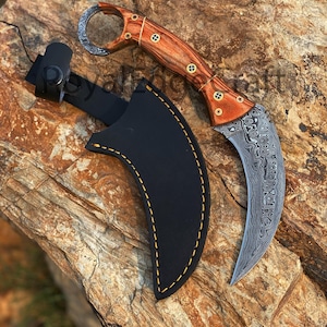 Custom Hand Forged Damascus Steel Karambit Knife, Pakka Wood Handle, Handmade Damascus Hunting Bowie Knife, Best Personalized Gift for him