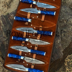 Handmade BBQ knife Set Gift, Handmade Kitchen Knife, Carbon Steel Chef Knives set,Cooking Knives, Handmade 8-Piece Luxury Damascus Steak Set