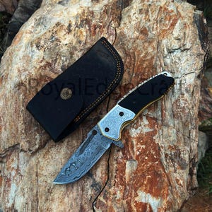Personalized Damascus Steel Folding Knife: Resin Handle, Custom Engraved