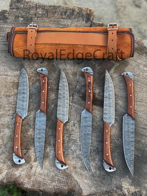 Handmade Damascus Steel Steak Knife Set: Rosewood Handle steak knives, Wedding gift, Kitchen knives