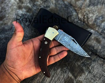 Handmade Damascus Steel Folding Knife: Personalized Groomsmen Gift