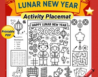 Lunar New Year Placemat | Printable Lunar New Year Coloring 2026 | Year of the Horse | Happy Chinese New Year | Kids Activity | CNY