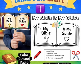 Printable Holy Bible Fan Craft | Kids Bible Craft | Sunday School | Christian Kids | Church Coloring Activity | Bible Paper Craft | VBS