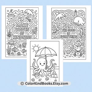 Ocean Animals Coloring Pages, Printable Sea Animals, Kids Travel Coloring Activity, Beach Coloring Pages for Kids, Marine Animals Coloring image 2