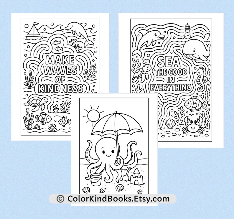 Ocean Animals Coloring Pages, Printable Sea Animals, Kids Travel Coloring Activity, Beach Coloring Pages for Kids, Marine Animals Coloring image 2
