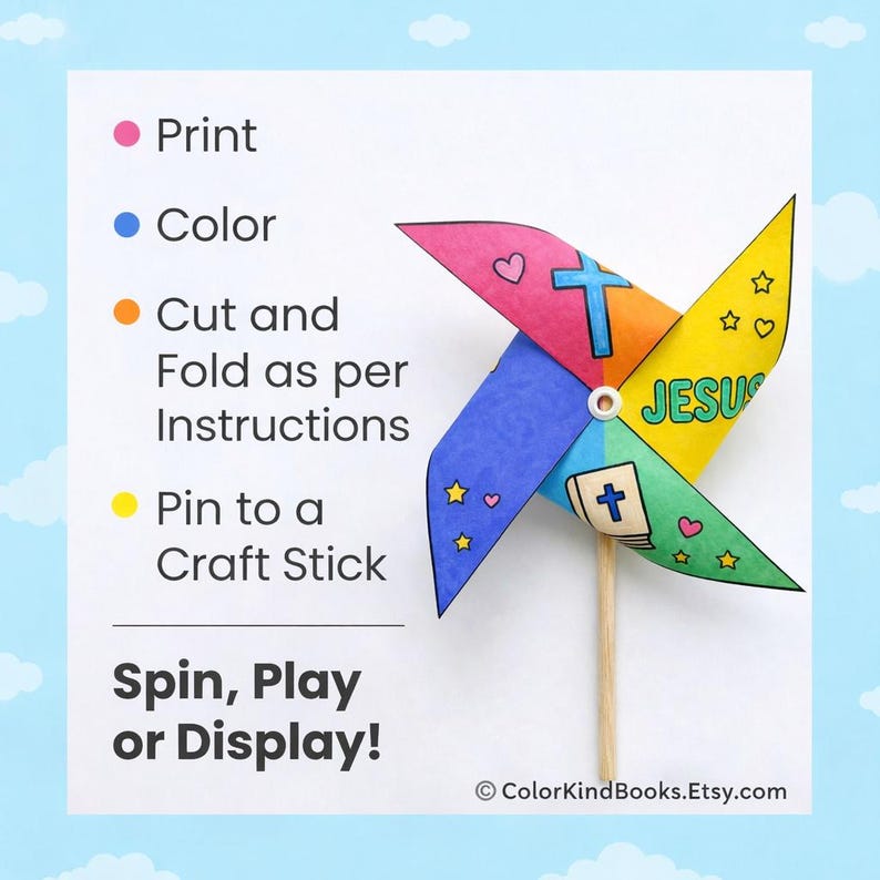 Pinwheel Text Jesus Pinwheel Paper Craft | Sunday School Pinwheel | Printable Bible ...