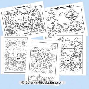 Ocean Animals Coloring Pages, Printable Sea Animals, Kids Travel Coloring Activity, Beach Coloring Pages for Kids, Marine Animals Coloring image 3