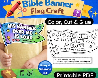 Faith Flag Paper Craft | Printable Bible Craft for Kids | Sunday School Banner | Bible Verse Flag | Christian Kids Flags | Song of Solomon