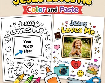 Jesus Loves Me Craft | Printable Bible Craft for Kids | Jesus Photo Frame |  Sunday School Coloring | Christian Kids Craft | John 3:16 | VBS