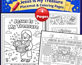 Jesus is my Treasure Coloring Pages & Activity Placemat | Sunday School Printables | Christian Kids | Bible Verse Coloring Pages | VBS