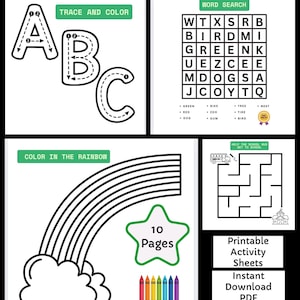 10ページの印刷可能なアクティビティバンドルPDF | 子供、教師、介護者、保護者向けのワークシート | 迷路、ワードサーチ、トレース、セラピー、ホームスクール