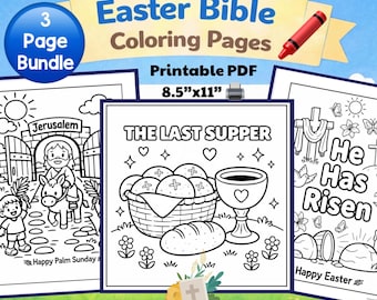 Religious Easter Coloring Pages | Easter Bible Story: Palm Sunday, The Last Supper, He Has Risen | Sunday School Printables | Christian Kids