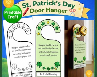 St Patricks Day Door Hanger | St Patricks Day Craft for Kids | St Patricks Day Coloring | St Patricks Door Sign | Printable Activity (PDF)