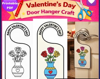 Valentines Day Door Hanger | Printable Valentines Crafts for Kids | Valentine Coloring Page | Valentine Door Sign | Velentine’s Day Decor