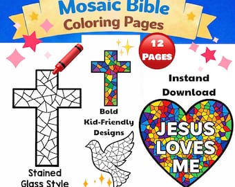 Stained Glass Bible Coloring Pages | Printable Christian Coloring | Kids Bible Coloring Pages | Sunday School | Mosaic Church Coloring | VBS