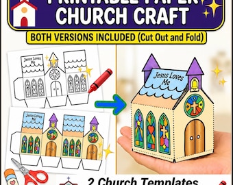 Paper Church Craft, Printable Bible Craft for Kids, Christian Kids Activity, Build a Church, Paper Church Templates, Sunday School, VBS