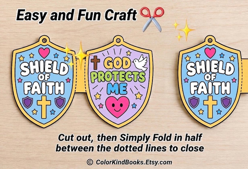 Shield of Faith Craft, Printable Bible Craft for Kids, Sunday School, Christian Kids Activity, Armor of God Coloring, Ephesians 6:16, VBS image 7