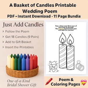 Basket of Candles Poem PDF | Printable Wedding Poem & Coloring Pages | Bridal Shower Gift Basket | Bride Keepsake | Candle Poem for Bride