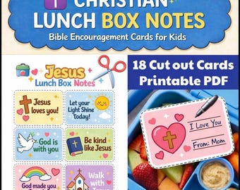 Christian LunchBox Notes for Kids | Printable Bible Encouragement Cards | Sunday School Affirmation | Kids Pocket Prayer | Backpack Blessing