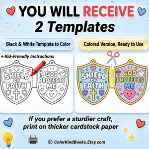 Shield of Faith Craft, Printable Bible Craft for Kids, Sunday School, Christian Kids Activity, Armor of God Coloring, Ephesians 6:16, VBS image 3