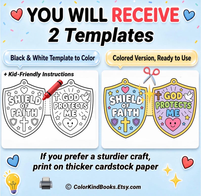 Shield of Faith Craft, Printable Bible Craft for Kids, Sunday School, Christian Kids Activity, Armor of God Coloring, Ephesians 6:16, VBS image 3