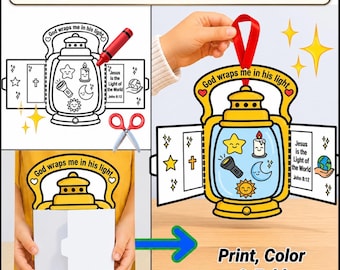 Jesus Paper Lantern Craft, Printable Bible Craft for Kids, Sunday School, Christian Kids Church Activity, Light of the World, John 8:12, VBS