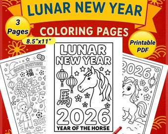 Lunar New Year Coloring 2026 | Printable Lunar Year Year Coloring Sheets | Year of the Horse | Happy Chinese New Year | Kids Activity | CNY