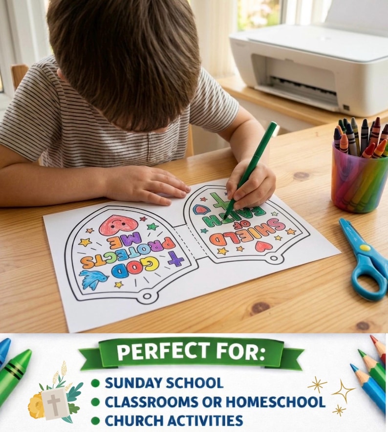 Shield of Faith Craft, Printable Bible Craft for Kids, Sunday School, Christian Kids Activity, Armor of God Coloring, Ephesians 6:16, VBS image 12