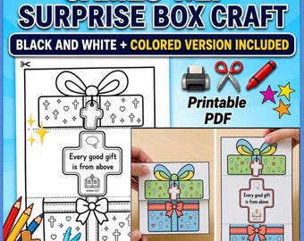 James 1:17 Folding Surprise Bible Craft, Printable Bible Verse Craft for Kids, Sunday School Coloring, Kids Church Activity, God’s Gift, VBS