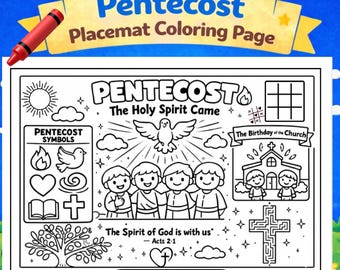 Pentecost Placemat, Printable Pentecost Coloring Page, Sunday School Pentecost,  Christian Kids Pentecost, VBS Pentecost, Holy Spirit Came