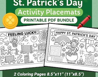 St Patricks Day Activity Placemats | Printable St Patrick’s Day Coloring Pages  | St. Patricks Day Party | St. Patricks Day Games for Kids