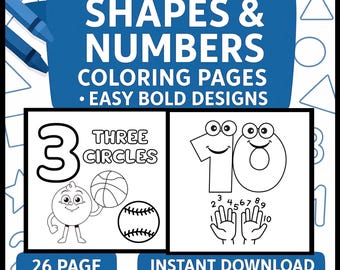 26 Shapes & Numbers Coloring Pages PDF | Printable Preschool and Homeschool Worksheets | Educational Kids Activity | Early Math Learning
