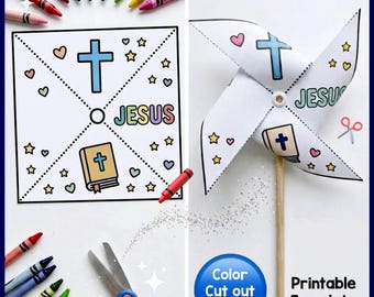Jesus Pinwheel Paper Craft | Sunday School Pinwheel | Printable Bible Craft for Kids | Kids Church Activity, Christian Kids Faith Craft, VBS