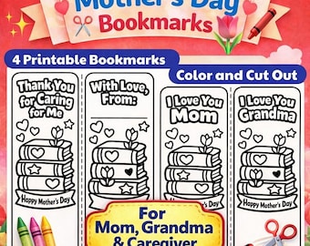 Mothers Day Bookmarks | Printable Mother’s Day Craft for Kids | Bookmark for Mom | Bookmark for Grandma | Mothers Day Coloring