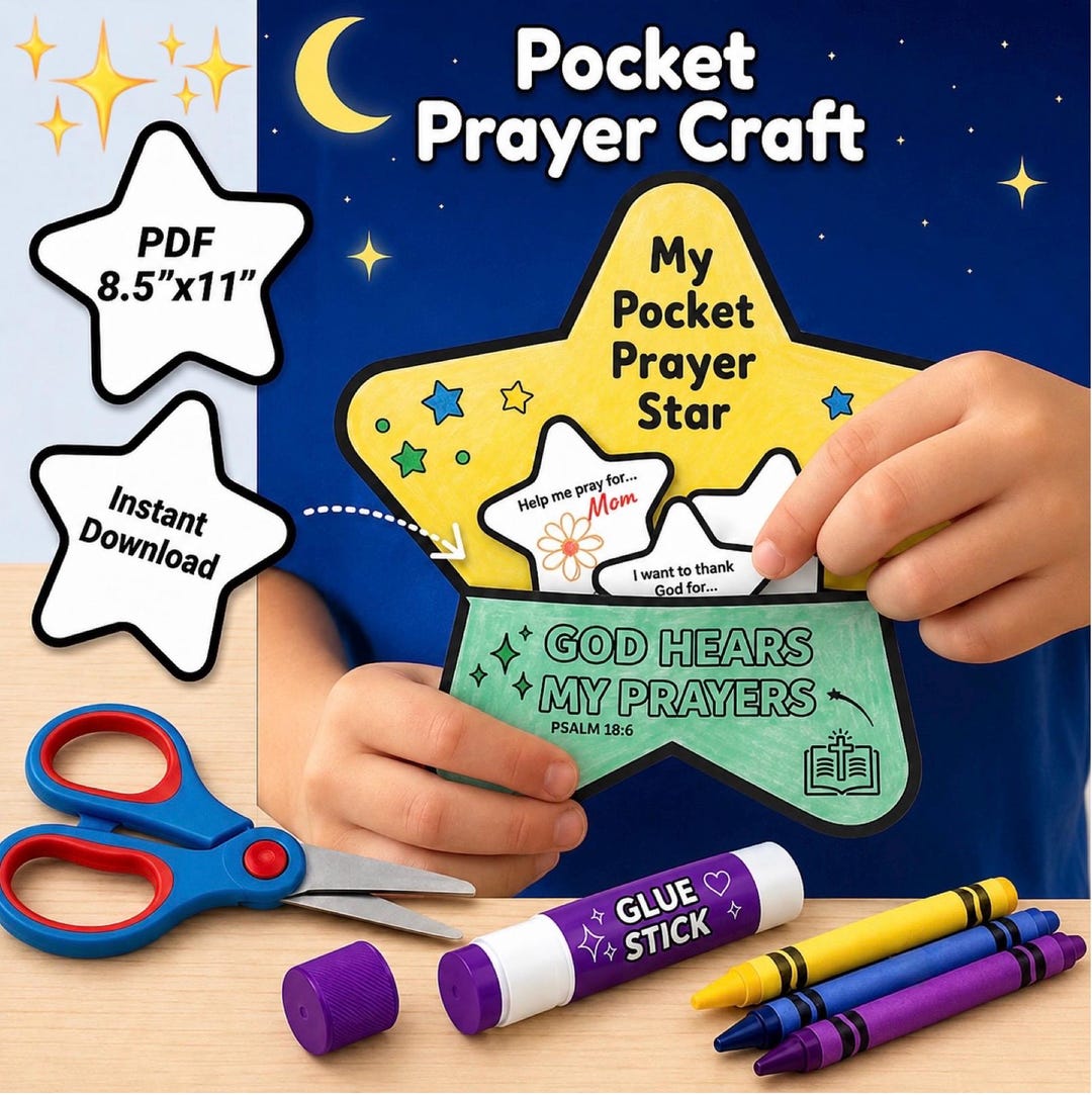 Pocket Prayer Craft, Printable Bible Craft for Kids, Sunday School ...