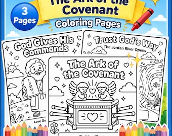 Bible Story Coloring Pages : The Ark of the Covenant, 10 Commandments, Jordan River, Christian Kids Activity, Sunday School Printables, VBS