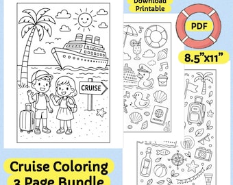 3 Printable Cruise Coloring Pages | Kids Cruise Trip Activity | Holiday Cruise Coloring | Family Cruise Vacation | Cruise Coloring | Gifts