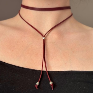 Wrap Choker Necklace – Adjustable Leather Cord with Silver Beads, Boho Layered/ Necklace Jewelry Gift