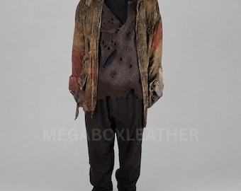 Freddy Vs Jason Halloween Costume, Distressed Wool Jumper, Trousers & Jute Coat, Gothic Horror Cosplay Outfit, Scary Undead Party CostumeI