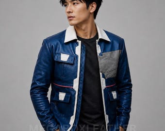 Handmade Blue Edgerunner 2 Leather Jacket | Elegant Anime Cosplay Outfit | Cyberpunk Inspired Biker Jacket | Halloween Costume