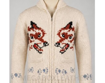 Men's Fox Knit Wool Cardigan Sweater | Cowichan Style Zip Up Jacket | Handmade Winter Knit Coat | Rustic Outdoor Gift