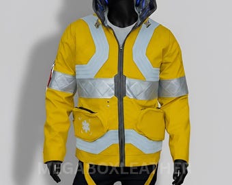 Cyberpunk David Martinez Yellow Faux Leather Jacket – Blue LED Collar Cosplay Edgerunners Jacket