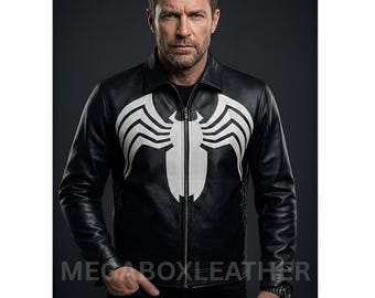 Men's Venom Symbiote Black Leather Jacket | Spider-Verse Inspired Fashion | Custom Fit Genuine Leather.