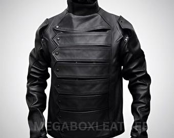 Winter Soldier Bucky Barnes Jacket, Black Leather Cosplay Coat, Marvel Superhero Outfit, Tactical Winter Outerwear, Anime, Civil War.