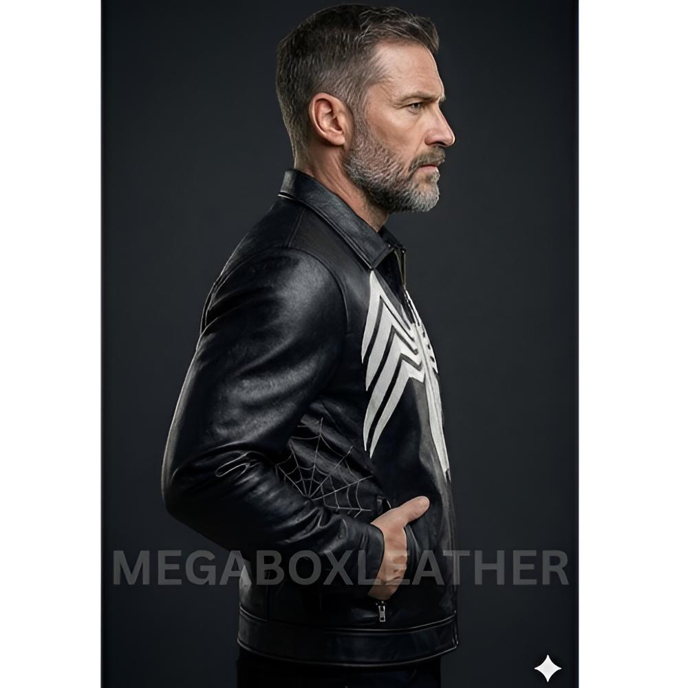 Men's Venom Symbiote Black Leather Jacket | Spider-verse Inspired