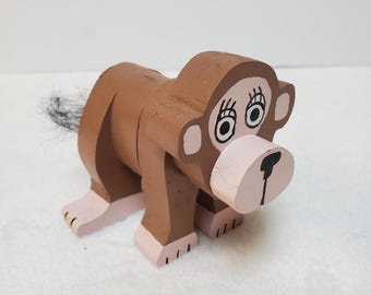 Handmade painted wood monkey