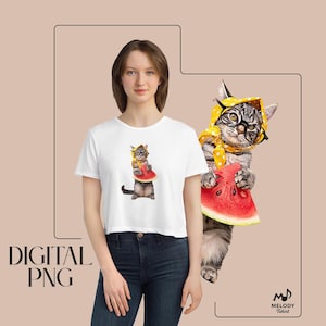 Funny Cat PNG for T-Shirt | Watermelon Cat Clipart | Cute Digital Design for Sublimation Shirt