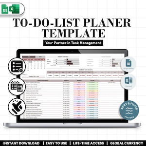 To-Do List Planner Template Excel and Google Sheets | Daily Task Organizer | Productivity Checklist | Editable Digital Planner