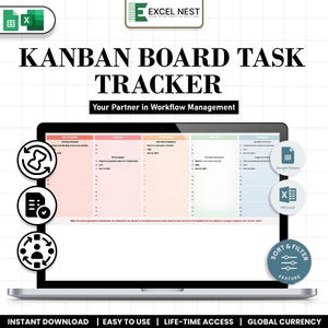 Kanban Board Spreadsheet Task Tracker Excel Project Management Planner Google Sheets Team Task Planner Small Business Kanban Project Tracker